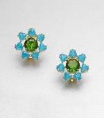 A sweet design of colorful faceted stones set in 12k goldplating. 12k goldplated brassPlastic stonesSize, about .87Clip-on backImported 