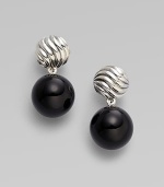 From the Elements Collection. Carved sterling silver with polished black onyx drop.Black onyx Sterling silver Length, about 1 Width, about 12mm Post back Imported 