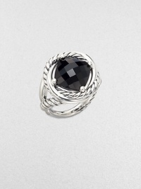 From the Infinity Collection. A deep, dramatic faceted stone of black onyx in a setting formed of intertwining smooth bands and cables of sterling silver.Black onyxSterling silverDiameter, about ½Imported From the Infinity Collection. A deep, dramatic faceted stone of black onyx in a setting formed of intertwining smooth bands and cables of sterling silver.Black onyxSterling silverDiameter, about ½Imported