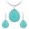 Sterling Silver Faceted Aqua Glass Teardrop Set (Chain Not Included)