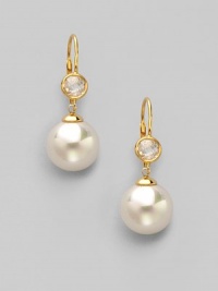 A perfectly round sphere of white organic pearl, sparkling stud and 18k gold vermeil for a look of timeless elegance.12mm round white pearls Cubic zirconia 18k gold vermeil Drop, about 1½ Ear wire Made in Spain A perfectly round sphere of white organic pearl, sparkling stud and 18k gold vermeil for a look of timeless elegance.12mm round white pearls Cubic zirconia 18k gold vermeil Drop, about 1½ Ear wire Made in Spain