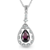 White Sapphire and Garnet Pendant with 10k White Gold Chain Necklace, 18, Certifiate of Authenticity White Sapphire and Garnet Pendant with 10k White Gold Chain Necklace, 18, Certifiate of Authenticity