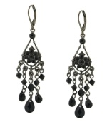 The perfect accent piece to your little black dress. 2028's edgy chandelier earrings feature faceted and teardrop-shaped acrylic jet beads. Setting and lever backing crafted in hematite tone mixed metal. Approximate drop: 2-3/4 inches.