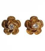 These Betsey Johnson rose stud earrings are a glittering favorite. In crystal accents and goldtone mixed metal.