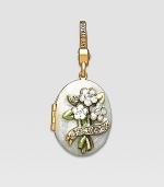 Diamond-like CRYSTALLIZED - Swarovski Elements sparkle on this handcrafted, hand-enameled birthstone locket that opens to hold a favorite photo. Crystal Enamel 18k goldplated brass & brass-plated pewter Month indicated on the back Length, about 1¼ Width, about 1 Spring clip clasp Made in USA