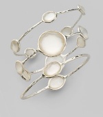 From the Wonderland Collection. Stunning oval discs of mother-of-pearl are overlaid in radiant clear quartz and adorn five points on this sterling silver bangle. Clear quartz and white mother-of-pearl Sterling silver Diameter, about 2¾ Imported Please note: Bracelets sold separately. 
