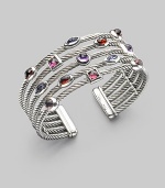 From the Confetti Collection. Five twisted sterling silver cables, scattered with a colorful array of faceted gemstones, in a fabulous open cuff design. Garnet, iolite, rhodalite garnet, pink tourmaline and amethyst Sterling silver Diameter, about 2½ Width, about 1 Imported