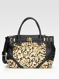 A chic style in luxurious animal printed haircalf and supple leather with a versatile detachable strap.Double top handles, 6 dropDetachable shoulder strap, 21 dropMagnetic top closureProtective metal feetOne inside zip pocketTwo inside open pocketsFully lined13½W X 12H X 5DImported A chic style in luxurious animal printed haircalf and supple leather with a versatile detachable strap.Double top handles, 6 dropDetachable shoulder strap, 21 dropMagnetic top closureProtective metal feetOne inside zip pocketTwo inside open pocketsFully lined13½W X 12H X 5DImported
