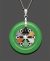 A pinwheel of brilliant color. This polished, circular pendant features multicolored jade stones in a floral pattern (25 mm). Setting and chain crafted in sterling silver. Approximate length: 18 inches. Approximate drop: 1-1/10 inches.