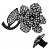 X-large Glamorous Clear Crystal Embellished Flower 2-1/4 With Black Stem Samantha Ring - Spans Two Fingers- Stretch Band