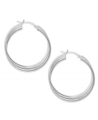Make 'em do a triple take! These chic hoop earrings by Giani Bernini feature a triple ring design in sterling silver. Approximate diameter: 30 mm. Make 'em do a triple take! These chic hoop earrings by Giani Bernini feature a triple ring design in sterling silver. Approximate diameter: 30 mm.