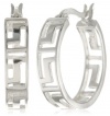 Sterling Silver Tarnish-Free Greek Key Small Cut-Out Hoop Earrings (0.8 Diameter)