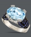 The perfect splash of color. Le Vian's cool blue ring features an oval-cut blue topaz (6-5/8 ct. t.w.), surrounded by round-cut diamonds (1/10 ct. t.w.) and sapphires at the shoulders (1-1/4 ct. t.w.). Crafted in 14k white gold.