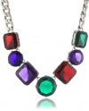 Nine West BLING IT ON MULTI Silver-Tone Multi-Colored Stone Collar Necklace