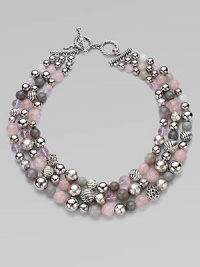 From the Elements Collection. A triple strand of bold beads combines sterling silver, rose quartz, grey chalcedony and grey moonstone in an artful union of rich textures, varied sizes and soft shades.Rose quartz, grey chalcedony and grey moonstoneSterling silverLength, about 18Cable toggle claspImported From the Elements Collection. A triple strand of bold beads combines sterling silver, rose quartz, grey chalcedony and grey moonstone in an artful union of rich textures, varied sizes and soft shades.Rose quartz, grey chalcedony and grey moonstoneSterling silverLength, about 18Cable toggle claspImported