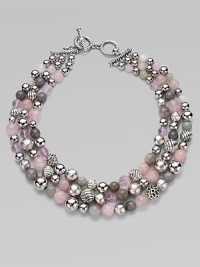 From the Elements Collection. A triple strand of bold beads combines sterling silver, rose quartz, grey chalcedony and grey moonstone in an artful union of rich textures, varied sizes and soft shades.Rose quartz, grey chalcedony and grey moonstoneSterling silverLength, about 18Cable toggle claspImported