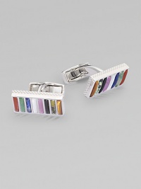Rhodium-plated sterling silver set with semi-precious stones define these rectangular cufflinks.Rhodium-plated sterling silverAbout ½ in diam.Made in the United Kingdom Rhodium-plated sterling silver set with semi-precious stones define these rectangular cufflinks.Rhodium-plated sterling silverAbout ½ in diam.Made in the United Kingdom