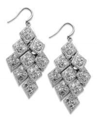 Shake things up with this chandelier earring style from Alfani. Shimmering discs feature pave crystal accents for added shine. Crafted in imitation rhodium-tone mixed metal. Approximate drop: 2 inches. Shake things up with this chandelier earring style from Alfani. Shimmering discs feature pave crystal accents for added shine. Crafted in imitation rhodium-tone mixed metal. Approximate drop: 2 inches.