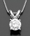 Breathtaking beauty in a solitary diamond. This gorgeous diamond necklace features a colorless round-cut diamond (1/2 ct. t.w.) set in 14k white gold. Approximate length: 18 inches. Approximate drop: 3/4 inch.