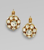 Brilliant glass studs radiate from every angle on a hand-crafted, jeweled orb style. Glass 12k goldplated Drop, about ¾ Diameter, about ½ 14k gold-filled ear wire Imported