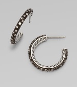 From the Midnight Melange Collection. Caviar beaded, blackened sterling silver with diamond accents and twisted cable along the interior.Diamonds, 0.46 tcw Sterling silver Diameter, about ¾ Post back Imported 