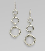 From the Infinity Collection. Graceful, graduated circles, each formed of interwoven strands of smooth and cabled sterling silver, connect to form these elegant drops. Sterling silver Drop, about 2 Ear wire Imported