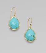 From the Rock Candy Collection. At once elegant and earthy, teardrops of sparkling turquoise are richly framed in 18k gold.Turquoise 18k gold Length, about 1¼ Ear wire Imported