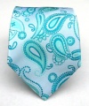 100% Silk Woven White and Teal Paisley Tie