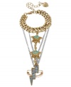 Quite heavenly. Betsey Johnson's lightning bolt ring is connected to a bracelet crafted from gold-tone mixed metal, with gold-tone and glass crystal accent stars for a look that's striking. Approximate length: 6-8-3/4 inches. Size 7.