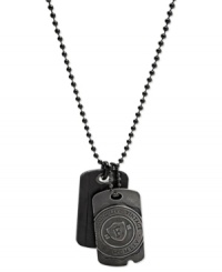 Identify yourself as a style-maker. Fossil's double dog tag pendant is crafted from hematite-tone stainless steel, enhancing the bold look. Approximate length: 16 inches + 2-inch extender. Identify yourself as a style-maker. Fossil's double dog tag pendant is crafted from hematite-tone stainless steel, enhancing the bold look. Approximate length: 16 inches + 2-inch extender.