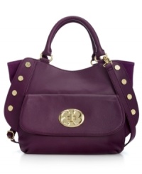 A ladylike silhouette gets an edgy upgrade with this chic satchel from Emma Fox. Golden stud accents, signature turn lock and suede trim add interest to the outside, while the roomy interior stashes all your everyday essentials with ease. A ladylike silhouette gets an edgy upgrade with this chic satchel from Emma Fox. Golden stud accents, signature turn lock and suede trim add interest to the outside, while the roomy interior stashes all your everyday essentials with ease.