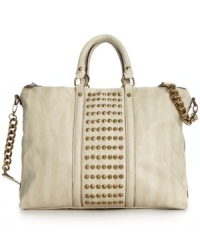 Circle studs and chain-link details give this classic satchel from Steve Madden rocker-chic appeal. Pocket-lined and perfectly sized, it's poised to meet your daily demands. Circle studs and chain-link details give this classic satchel from Steve Madden rocker-chic appeal. Pocket-lined and perfectly sized, it's poised to meet your daily demands.