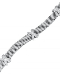 X marks the sport. Round-cut diamonds (1/3 ct. t.w.) decorate chic, X-shaped stations on this sterling silver mesh bracelet. Approximate length: 7-1/2 inches. X marks the sport. Round-cut diamonds (1/3 ct. t.w.) decorate chic, X-shaped stations on this sterling silver mesh bracelet. Approximate length: 7-1/2 inches.