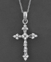 Bask in the glorious beauty of this cross pendant featuring round-cut diamonds (1/6 ct. t.w.) set in 14k white gold. Approximate length: 18 inches. Approximate drop: 1-1/2 inches. Bask in the glorious beauty of this cross pendant featuring round-cut diamonds (1/6 ct. t.w.) set in 14k white gold. Approximate length: 18 inches. Approximate drop: 1-1/2 inches.