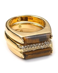 Follow your feline instincts and flaunt MICHAEL Michael Kors' tigers eye and pavé stackable rings--the fierce stack lends exotic flair to staple tees or femme blouses. Follow your feline instincts and flaunt MICHAEL Michael Kors' tigers eye and pavé stackable rings--the fierce stack lends exotic flair to staple tees or femme blouses.