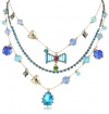 Betsey Johnson Iconic Blue Lagoon Crystal Gem & Bow Illusion Necklace