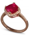 Sparkle that makes an impact EFFY Collection's chic-in-crimson ring highlights a square-cut ruby (3-1/8 ct. t.w.) surrounded by round-cut diamonds (1/4 ct. t.w.). Crafted in 14k rose gold.