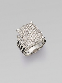 From the Wheaton Collection. Rectangular diamond pavé setting rests upon five rows of sterling cable bands.Diamond, 2.44 tcw Sterling silver Length, about 20mm Width, about 15mm Made in USA Additional Information Women's Ring Size Guide From the Wheaton Collection. Rectangular diamond pavé setting rests upon five rows of sterling cable bands.Diamond, 2.44 tcw Sterling silver Length, about 20mm Width, about 15mm Made in USA Additional Information Women's Ring Size Guide