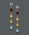 Channel luck in all the colors of the rainbow. These vivid drop earrings highlight oval cut amethyst (1-3/8 ct. t.w.), garnet (1-7/8 ct. t.w.), citrine (1-1/4 ct. t.w.), peridot (1-5/8 ct. t.w.), and blue topaz (1-7/8 ct. t.w.). Crafted in 14k gold. Approximate drop: 2 inches.