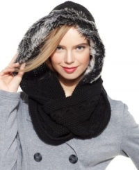 Chilly winter weather won't stand a chance against this ultra-cozy, hooded scarf from La Fiorentina. Classic cable knit is adored with flirty faux fur that will keep you warm and toasty on the coldest days. Chilly winter weather won't stand a chance against this ultra-cozy, hooded scarf from La Fiorentina. Classic cable knit is adored with flirty faux fur that will keep you warm and toasty on the coldest days.