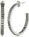 Judith Jack Square Cut Sterling Silver and 30 MM Gemstone Hoop Earrings