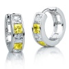 Studio 925 Princess Canary and White CZ Sterling Silver Huggie Hoop Earrings