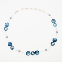 Chuvora Mother of Pearl Shell Disc and Round Beads Navy Blue Necklace 16''- 19'' Chuvora Mother of Pearl Shell Disc and Round Beads Navy Blue Necklace 16''- 19''