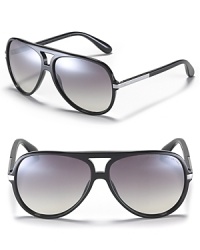 Retro-inspired aviators with a double bar design and gradient mirror lenses. Retro-inspired aviators with a double bar design and gradient mirror lenses.