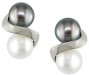 10K White Gold Black and White FW Pearl Earrings