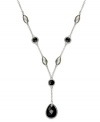 Adorn your neckline with an elegant Y. Pear and round-cut onyx gemstones (6-3/8 ct. t.w.) and marquise-shaped silver beads adorn this delicate sterling silver necklace. Approximate length: 18 inches. Approximate drop: 1-3/4 inches.