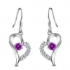 Rhodium Plated 925 Sterling Silver Amethyst Diamond Accent Heart Earrings-SE3257