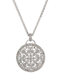 Filled with intricate beauty, this glittering CRISLU pendant features round-cut cubic zirconias (1-2/5 ct. t.w.) set in platinum over sterling silver. Approximate length: 16 inches + 2-inch extender. Approximate drop: 1 inch. Filled with intricate beauty, this glittering CRISLU pendant features round-cut cubic zirconias (1-2/5 ct. t.w.) set in platinum over sterling silver. Approximate length: 16 inches + 2-inch extender. Approximate drop: 1 inch.