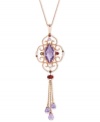 Perfectly purple. Le Vian's graceful drop pendant features marquise-cut amethyst (3 ct. t.w.), round-cut smokey quartz accents, briolette-cut pink amethyst (1-5/8 ct. t.w.), oval-cut rhodolite (1/2 ct. t.w.) and round-cut white topaz (1/8 ct. t.w.). Set in 14k rose gold. Approximate length: 18 inches. Approximate drop: 3 inches.