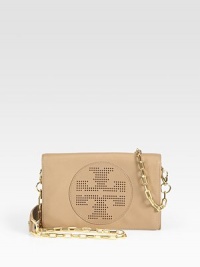 Compact flap-top design of pebbled leather finished with a versatile, lady-like chain. Detachable chain shoulder strap, 22 dropMagnetic flap closureOne outside open pocketOne inner zip compartmentOne inside zip pocketOne inside open pocketEight credit card slotsLogo-printed canvas lining9W X 6H X 2DImported Compact flap-top design of pebbled leather finished with a versatile, lady-like chain. Detachable chain shoulder strap, 22 dropMagnetic flap closureOne outside open pocketOne inner zip compartmentOne inside zip pocketOne inside open pocketEight credit card slotsLogo-printed canvas lining9W X 6H X 2DImported